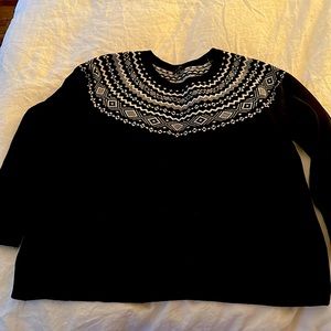 Talbots Lightweight Fair-Isle Print Black Sweater